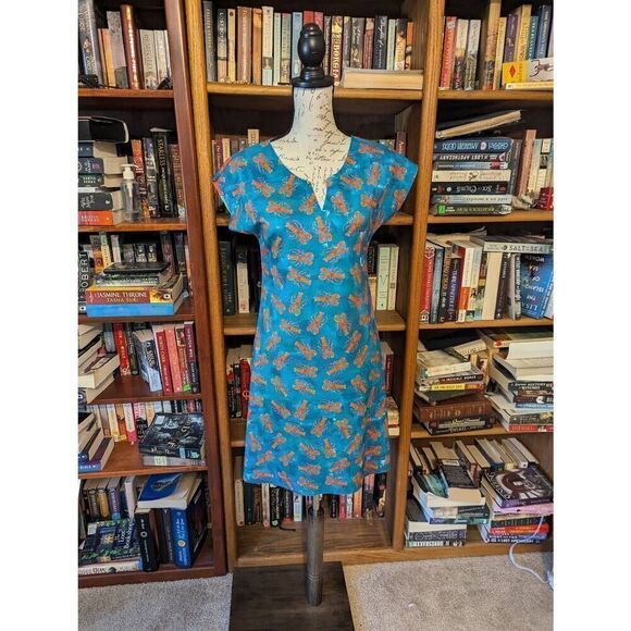 Animapop Women’s Medium Reversible Floral Colorblock Lobster Kimono Midi Dress - Picture 2 of 10